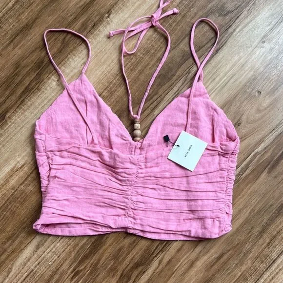 Zara Linen Blend Ruched Crop Top Size L NWT - Picture 5 of 6